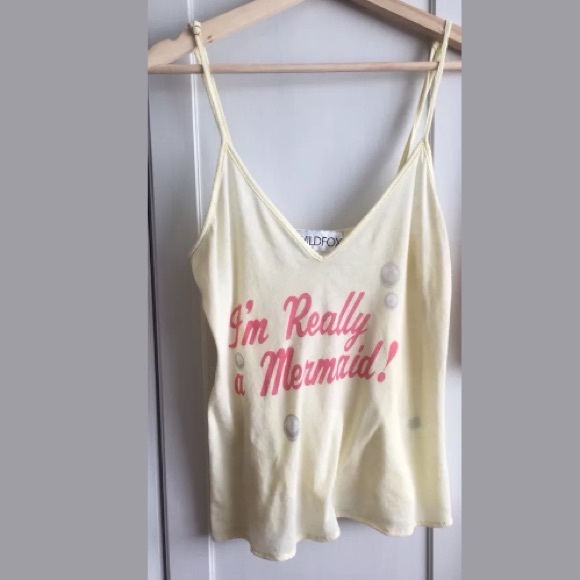Wildfox I’m Really A Mermaid Yellow Pink Crop Top - Picture 2 of 8